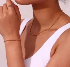 ★2セット★ サージカルステンレス スクエアビーズ ネックレスとブレスレット