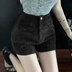 SHEIN ハイウエスト ラメ ショートパンツ ブラック