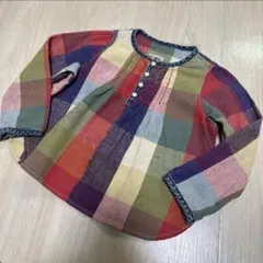デニムダンガリー キッズパッチワーク長袖カットソー サイズ2