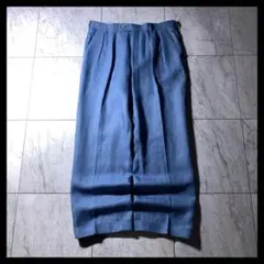 Paul Stuart 2タック リネン デニム ワイド スラックス 青 W32のサムネイル