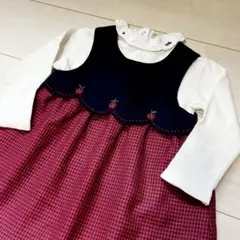 familiar ワンピース ジャンパースカート90 赤チェック　スカラップ