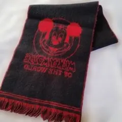 ミッキーマウス ウールマフラー 黒赤 フリンジ付き