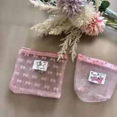 美品　大人気　マリーちゃん　ディズニー　リボン模様 メッシュポーチ 2個セット