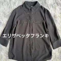 ほぼ未使用 エリザベッタフランキ ロゴ刺繍 とろみシャツ ブラウス 38 