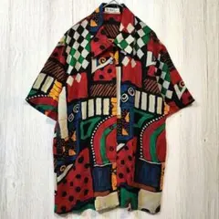 一点物 レトロ古着 80s 総柄シャツ 日本製 アート柄 奇抜 派手 バブル