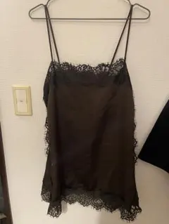 ブラウン レース付きサテンキャミソール L