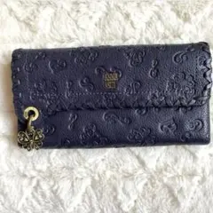 ANNA SUI 財布　蝶　ダリア　型押し　ガマ口　ネイビー　レザー　花柄