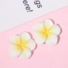 P921(2個)ネイルパーツ 白黄色 ハイビスカス プルメリア 花 夏 ギャル
