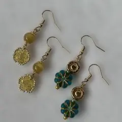 ハンドメイドピアス2点セット イエロー ブルー