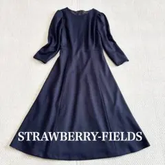 ストロベリーフィールズ　清楚✨ウールロングワンピース　Aライン　フレア　ネイビー