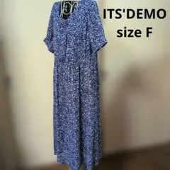 ITS'DEMO 花柄 半袖 ロングワンピース ネイビー Fのサムネイル