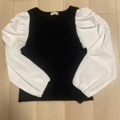 パフスリーブ ブラック・ホワイト トップス M