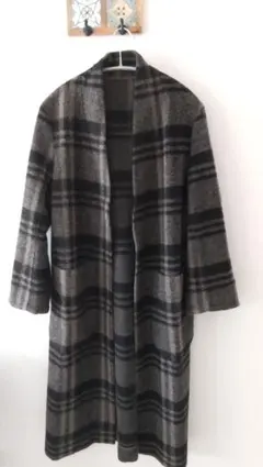 モカグレー×ベージュチェック柄 ロングコート
