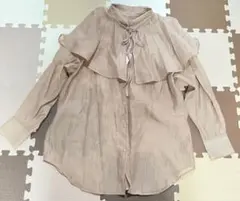 NICE CLAUP フリルブラウス ボウタイ ピンクベージュ 春 ガーリー