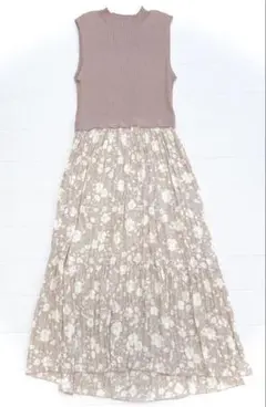 ノースリニット×フラワープリントスカートドッキングワンピース