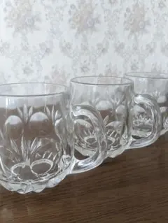 昭和レトロ☆アデリア☆硝子カットジョッキーグラス　3個