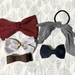 リボン型 バレッタ・ピン・髪ゴム 5点セット