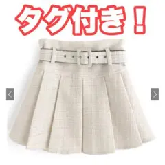 GRL インパン裏地ベルト付きツイードミニプリーツスカート L at2145