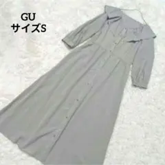 ジーユー【GU】サイズS　淡グリーン　ラッフルフロントボタンワンピース