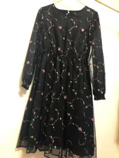 【年明け迄値下げ】花柄 刺繍 オーガンジーワンピース