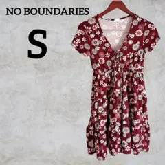 NO BOUNDARIES 【S】花柄 半袖ひざ丈ワンピース レッド フラワー