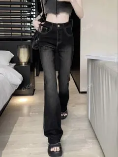 SHEIN シーイン ハイウエスト スリムフィット フレア デニムジーンズ