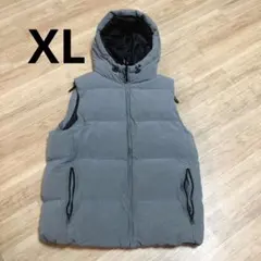 【メンズ ダウンベスト フード付き 】 グレーキルティング　最終お値下げ！