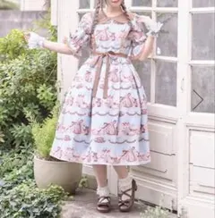 axesfemme Kawaii お菓子の家柄ワンピース　ミント　水色　茶