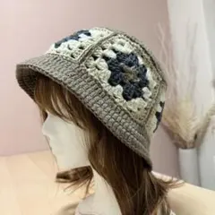 ハンドメイド　春夏　グラニースクエア　バケットハット　クロシェハット　ニット帽③