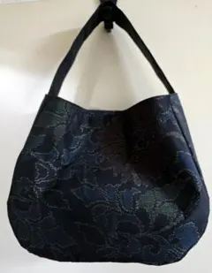 KL727 大島紬(古着)リメイク 丸みのあるワンハンドルトートバッグ