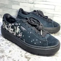 PUMA プーマ 24cm スニーカー スエード 黒 刺繍 38 厚底