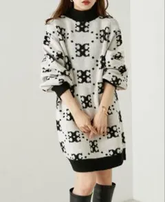 【Chico】総柄ニットミニワンピース