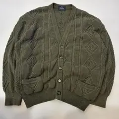 美品 60s 70s スペイン製 ケーブルニット編み カーディガン グリーン