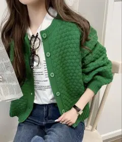 MILY BILET 2WAY ぽこぽこ 軽量 クロップド ニット カーディガン