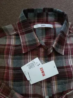 EDWIN 赤・グレー チェック柄 長袖シャツ