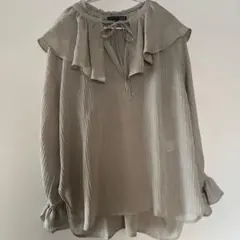 未使用 24SS サロンアダムエロペ リネン混 ラッフルカラー フリル 