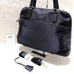 ace.♢2WAY レザー切替 ナイロン ビジネスバッグ A4 ショルダー 黒