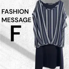 ファッションメッセージ ストライプワンピース ノースリーブ 柄 膝丈 綿 紺