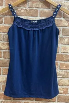 【美品】axes femme レース＆パール付 キャミソール M 紺 ネイビーのサムネイル