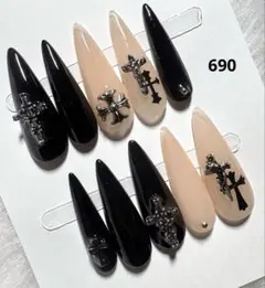 690現品ネイルチップ　ちゅるん十字架ギャルシズニルック ロングネイル 推し地雷