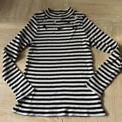 美品★メゾピアノジュニア★白と黒銀糸★ボーダー柄★長袖カットソー★サイズS140