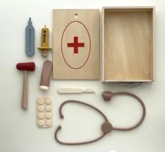 お医者さんごっこ遊びセット 木製 シリコン 収納ケース付き