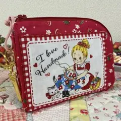 L字ファスナーポーチ❣️小銭入れポケット付❣️コンパクトミニ財布❣️はさみチャーム付