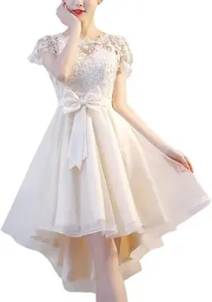 フィッシュテール ドレス ワンピース チュールレース フレア Aライン 白 半袖