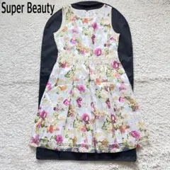 スーパービューティー 花柄プリント チュール フレアワンピース
