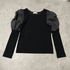 【Ray BEAMS】パフスリーブ 異素材トップス ブラック ニット フリー