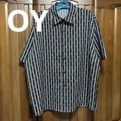 【希少】OY ストライプシャツ　開襟　総柄　ビックサイズ　韓国のサムネイル