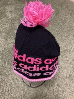 アディダス ボンボン付 ニット帽 ブラック×ピンク 57cm〜60cm