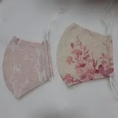 ハンドメイド マスク 2枚セット 花柄 刺繍