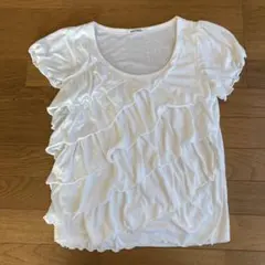 NICE CLAUP 半袖Tシャツ M 白 フリル　可愛い　美品　無地